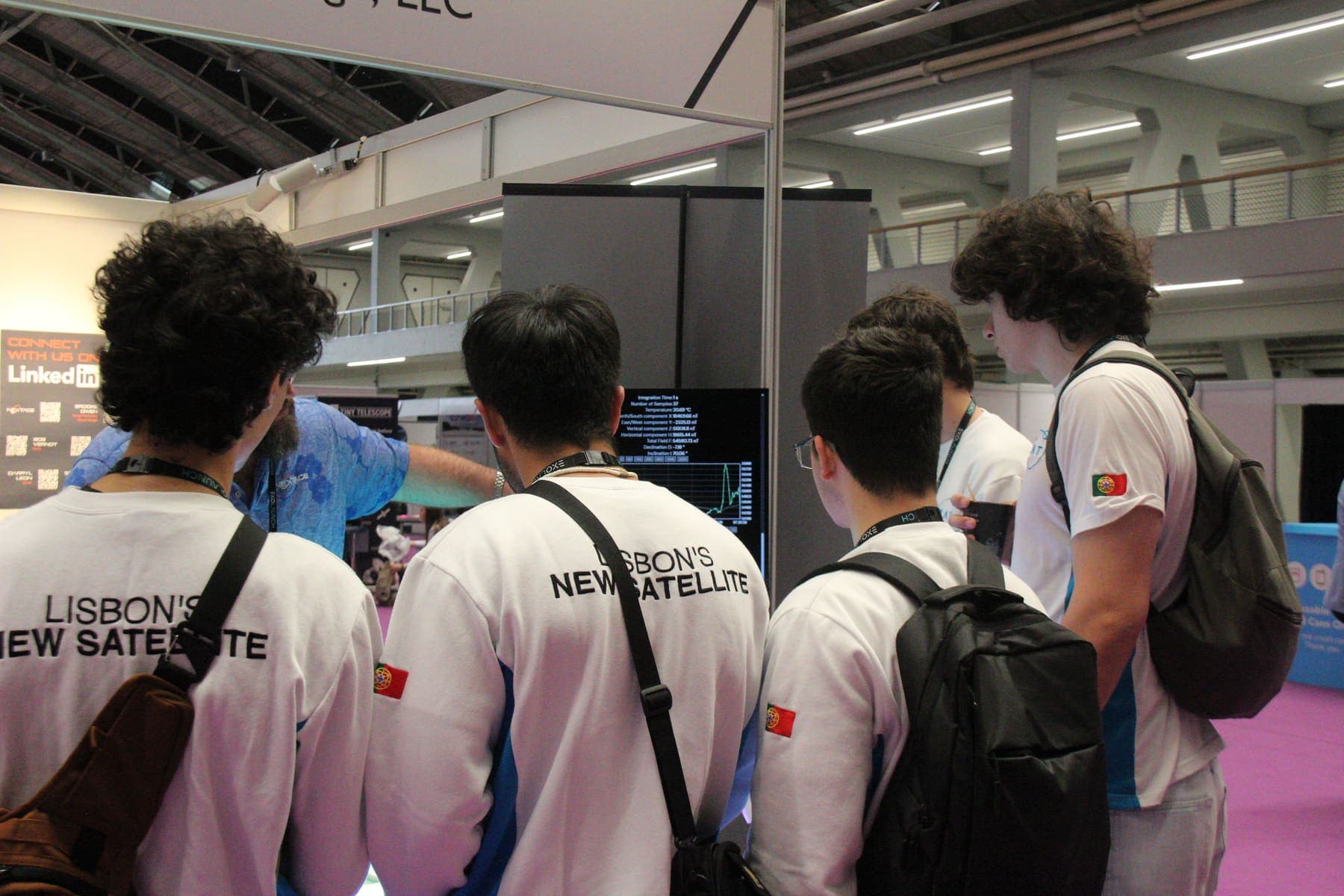 LISAT members in Lisbon’s New Satellite shirts at SmallSat Europe
